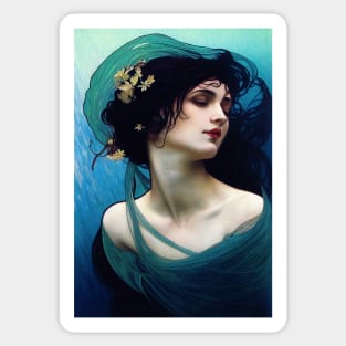 The Nereid - Vintage, Mucha, Gilded Age Sticker